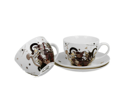 DUO ANIMALS 2er-Set Tassen 280 ml CATS FAMILY mit Untertassen, New Bone China Porzellan – Bild 3