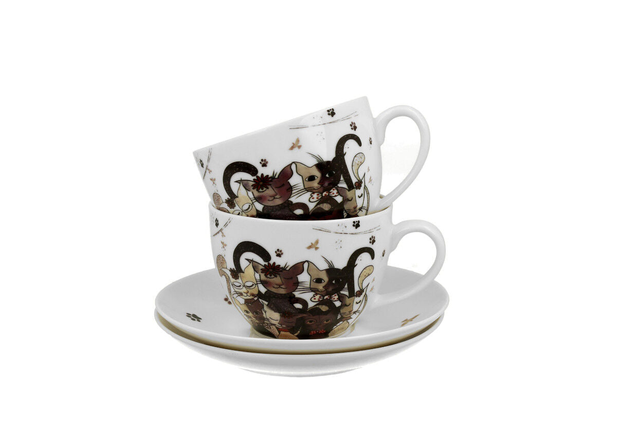DUO ANIMALS 2er-Set Tassen 280 ml CATS FAMILY mit Untertassen, New Bone China Porzellan – Bild 4