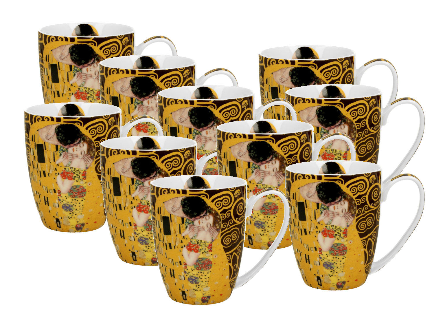 10er SET DUO ART GALLERY Klassischer Becher 350 ml THE KISS BROWN New Bone China Porzellan