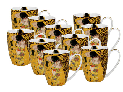 10er SET DUO ART GALLERY Klassischer Becher 350 ml THE KISS BROWN New Bone China Porzellan