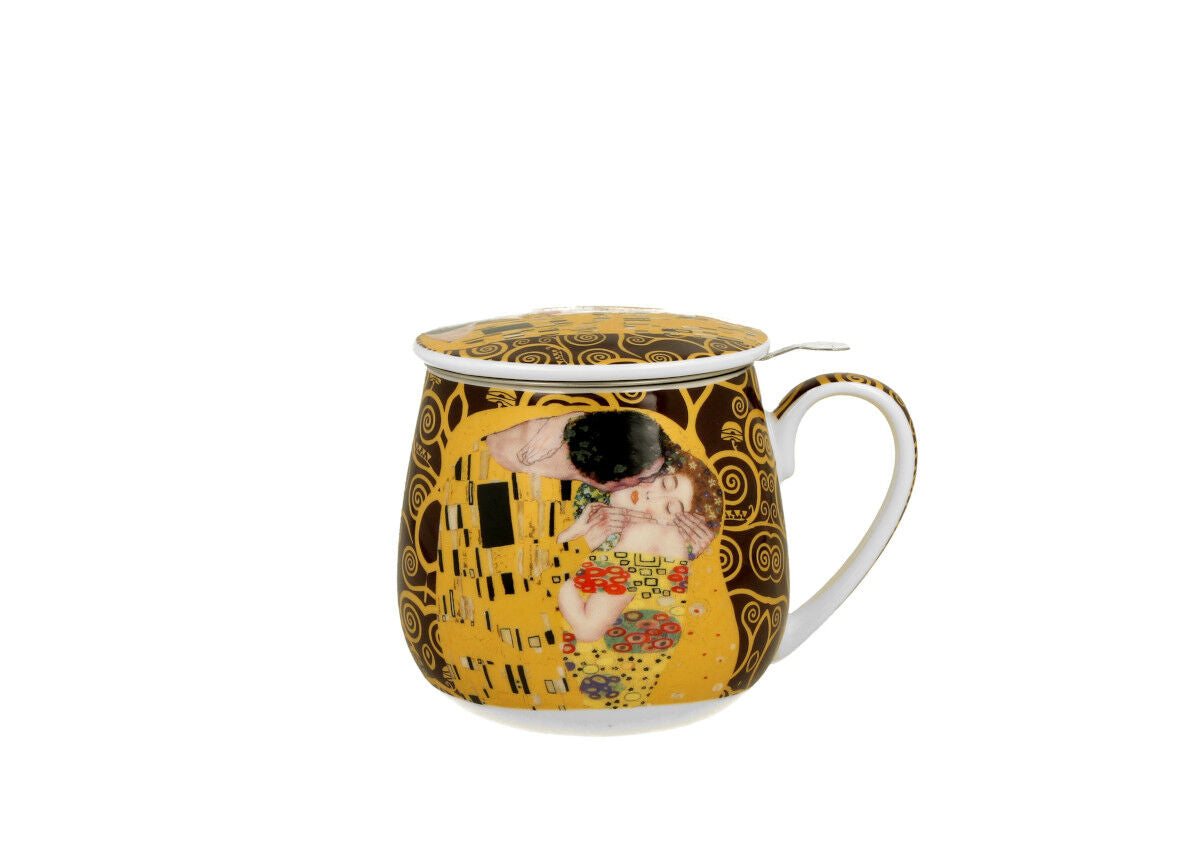 DUO ART GALLERY Fassbecher 430 ml THE KISS BROWN mit Teesieb, New Bone China Porzellan – Bild 2