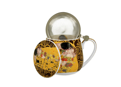 DUO ART GALLERY Fassbecher 430 ml THE KISS BROWN mit Teesieb, New Bone China Porzellan – Bild 3