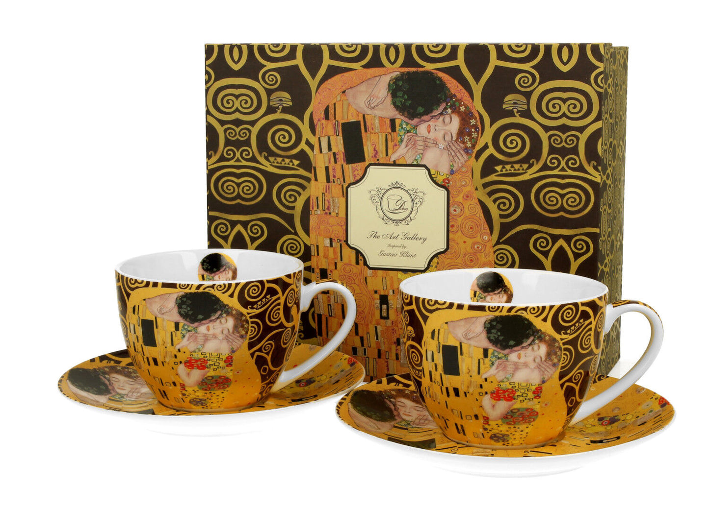 DUO ART GALLERY 2er-Set Tassen 250 ml THE KISS BROWN mit Untertassen, New Bone China Porzellan – Bild 4