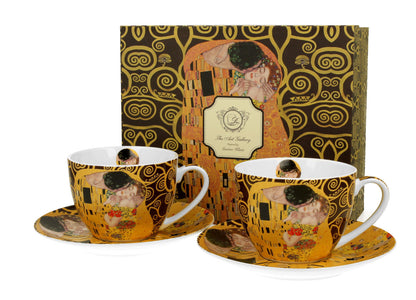 DUO ART GALLERY 2er-Set Tassen 250 ml THE KISS BROWN mit Untertassen, New Bone China Porzellan – Bild 4