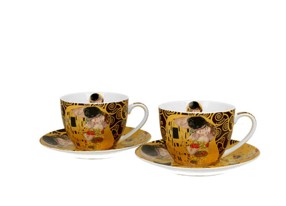 DUO ART GALLERY 2er-Set Tassen 250 ml THE KISS BROWN mit Untertassen, New Bone China Porzellan