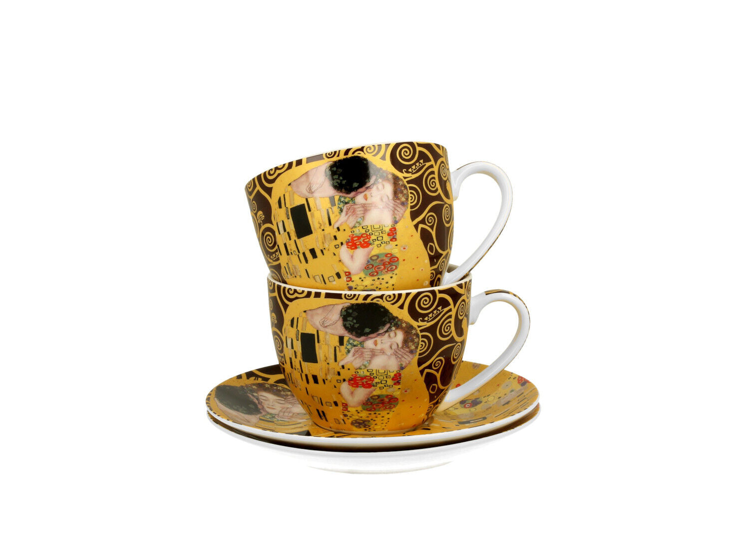 DUO ART GALLERY 2er-Set Tassen 250 ml THE KISS BROWN mit Untertassen, New Bone China Porzellan – Bild 3