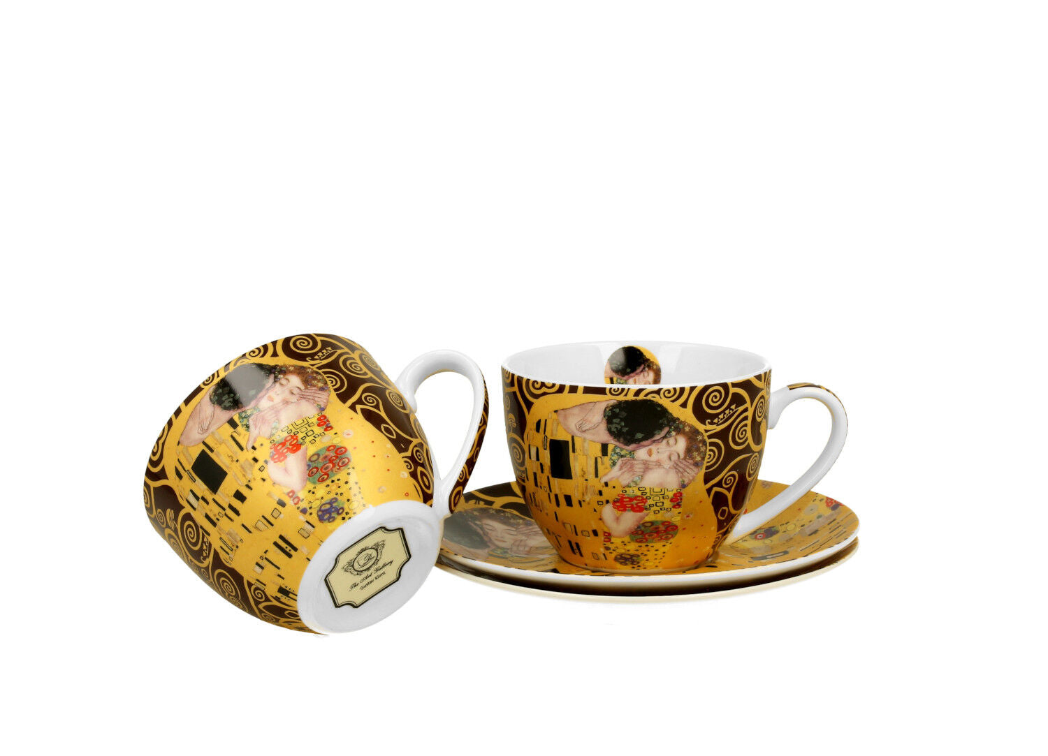 DUO ART GALLERY 2er-Set Tassen 250 ml THE KISS BROWN mit Untertassen, New Bone China Porzellan – Bild 2