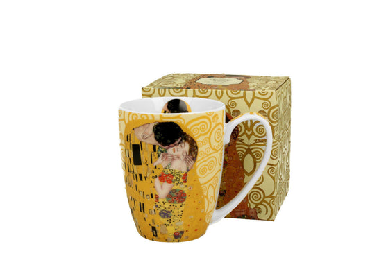 DUO ART GALLERY Klassischer Becher 350 ml THE KISS ECRU New Bone China Porzellan