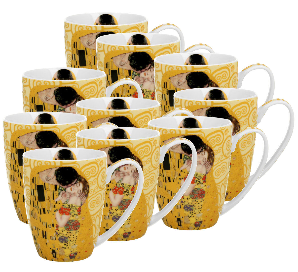 10er SET DUO ART GALLERY Klassischer Becher 350 ml THE KISS ECRU New Bone China Porzellan