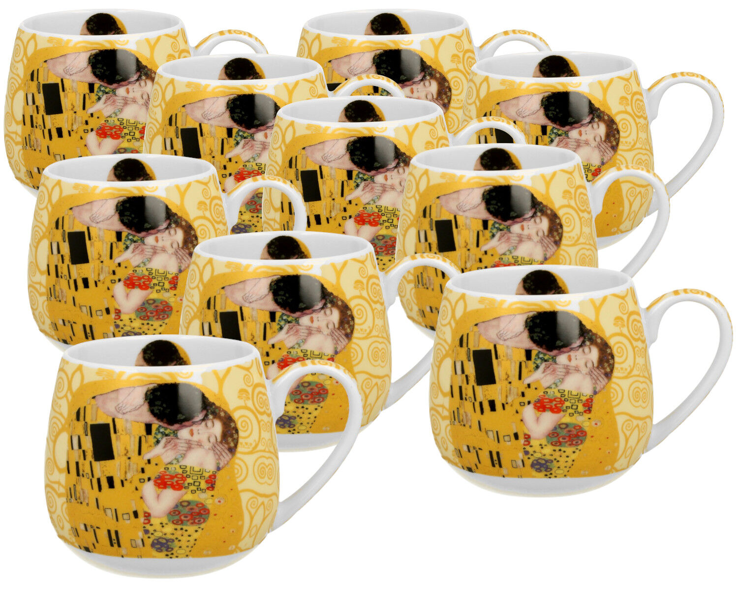 10er SET DUO ART GALLERY Fassbecher 430 ml THE KISS ECRU New Bone China Porzellan