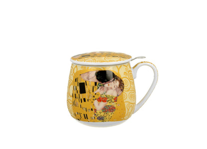 DUO ART GALLERY Fassbecher 430 ml THE KISS ECRU mit Teesieb, New Bone China Porzellan – Bild 2