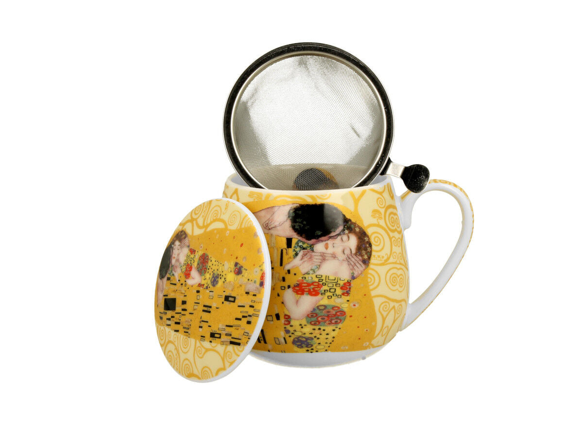 DUO ART GALLERY Fassbecher 430 ml THE KISS ECRU mit Teesieb, New Bone China Porzellan – Bild 3