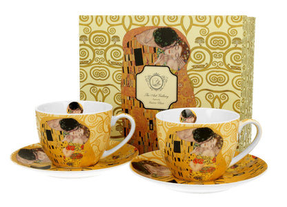 DUO ART GALLERY 2er-Set Tassen 250 ml THE KISS ECRU mit Untertassen, New Bone China Porzellan