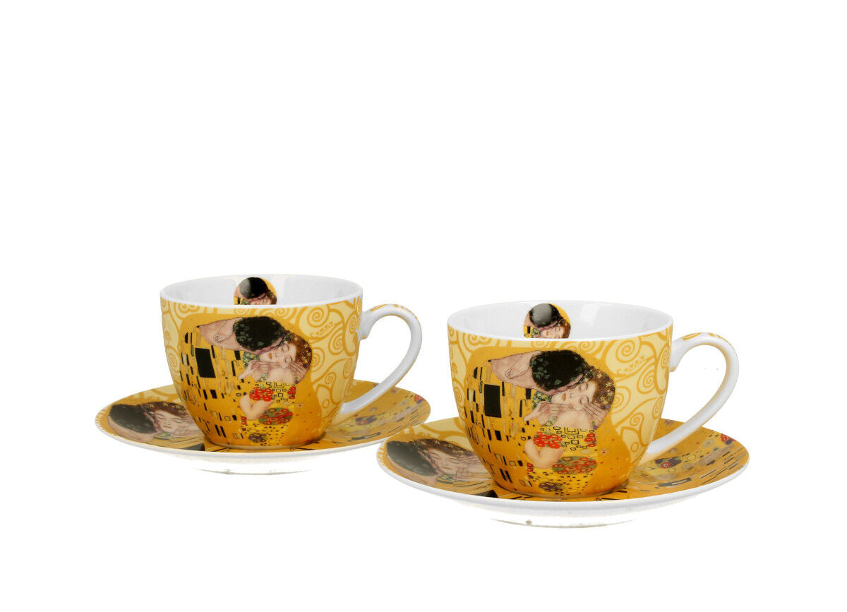 DUO ART GALLERY 2er-Set Tassen 250 ml THE KISS ECRU mit Untertassen, New Bone China Porzellan – Bild 2