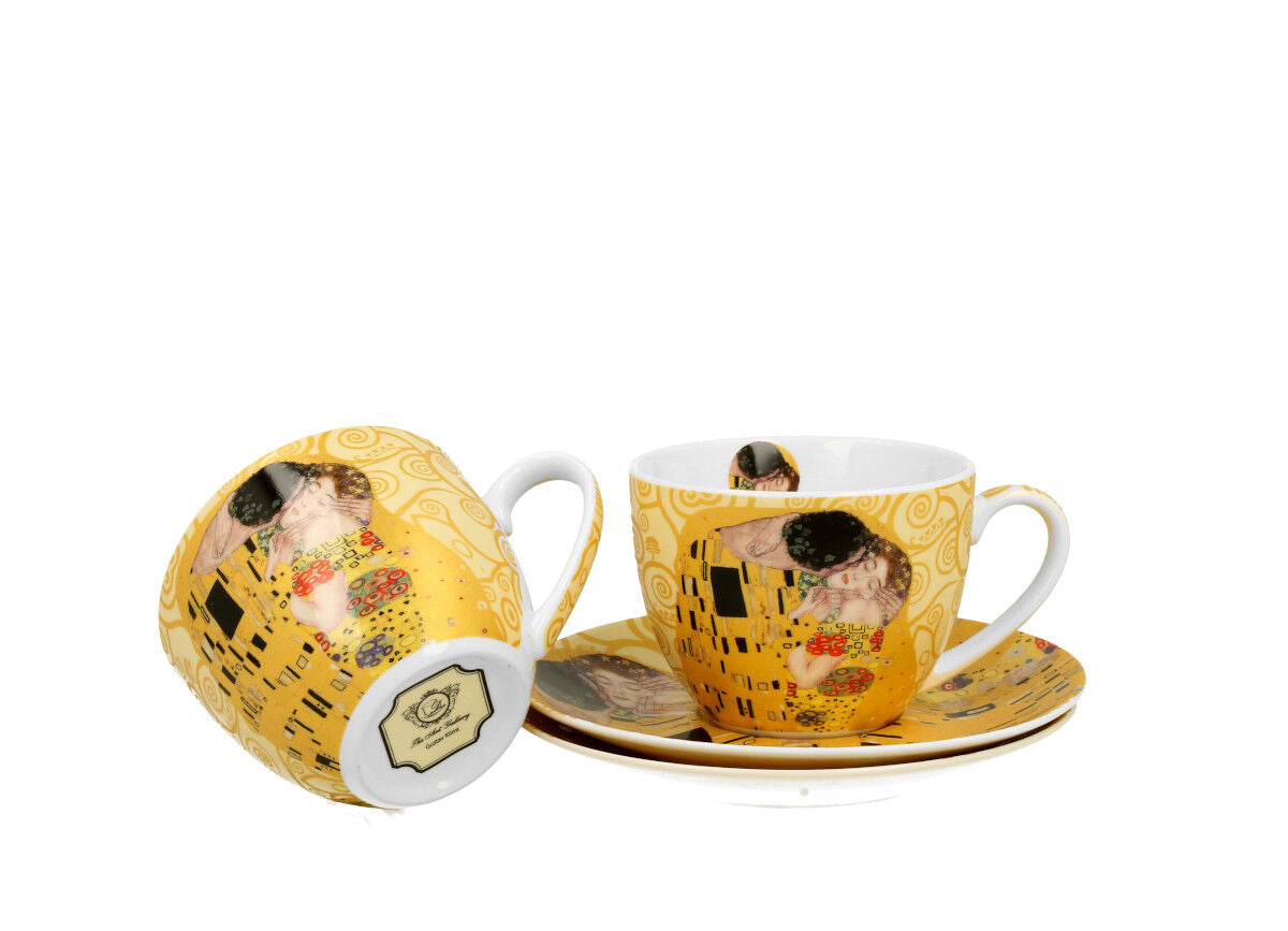 DUO ART GALLERY 2er-Set Tassen 250 ml THE KISS ECRU mit Untertassen, New Bone China Porzellan – Bild 3