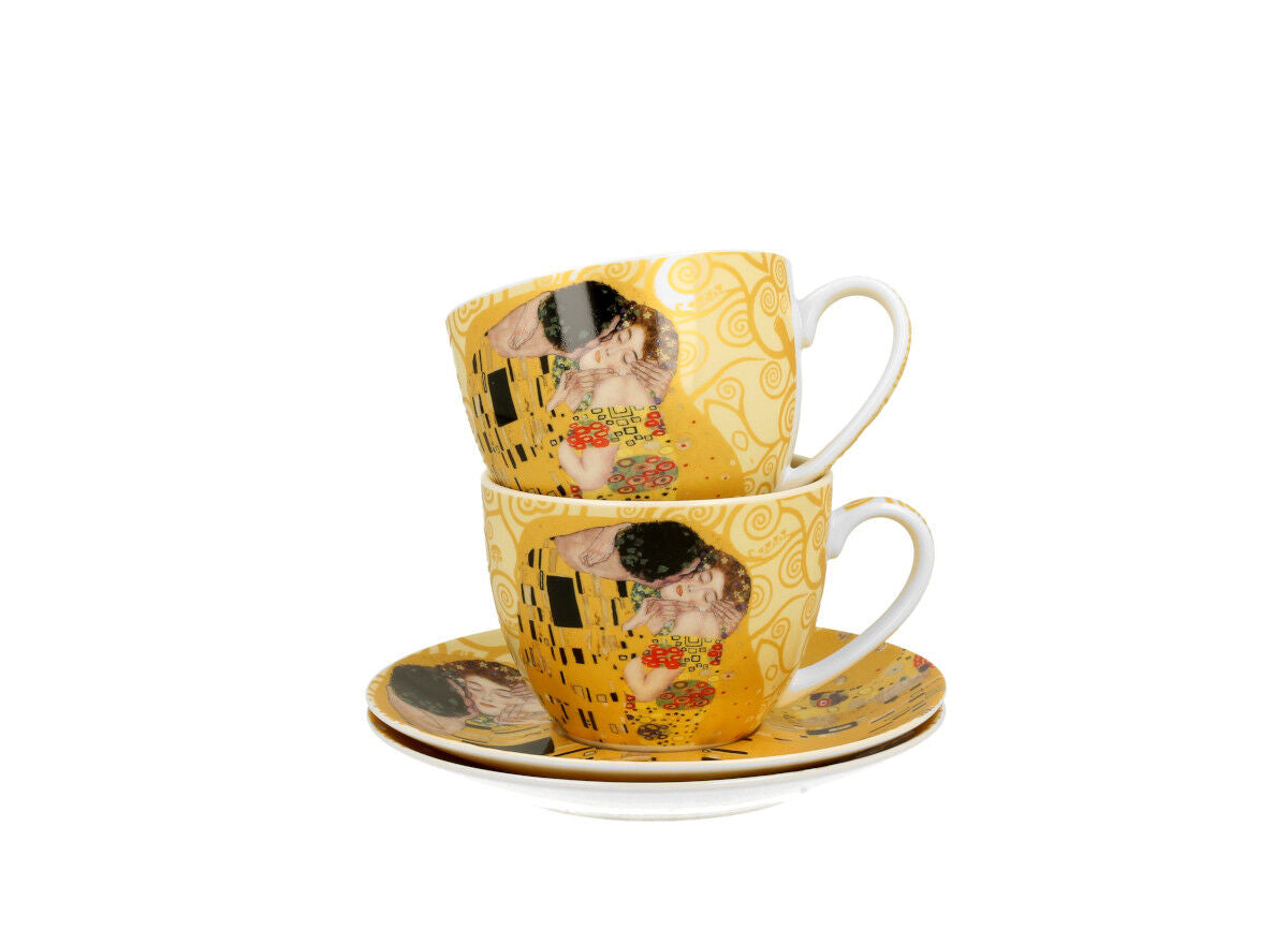 DUO ART GALLERY 2er-Set Tassen 250 ml THE KISS ECRU mit Untertassen, New Bone China Porzellan – Bild 4