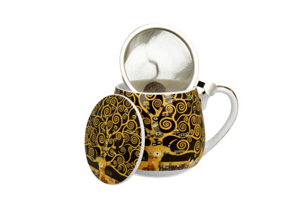 DUO ART GALLERY Fassbecher 430 ml TREE OF LIFE mit Teesieb, New Bone China Porzellan – Bild 3