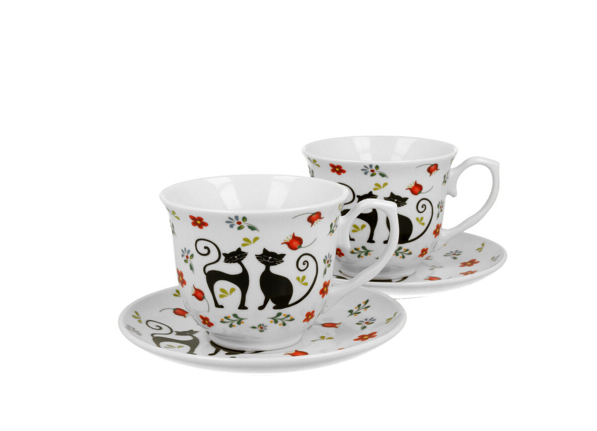 DUO ANIMALS 2er-Set Tassen 250 ml ETNO CATS mit Untertassen, New Bone China Porzellan – Bild 2
