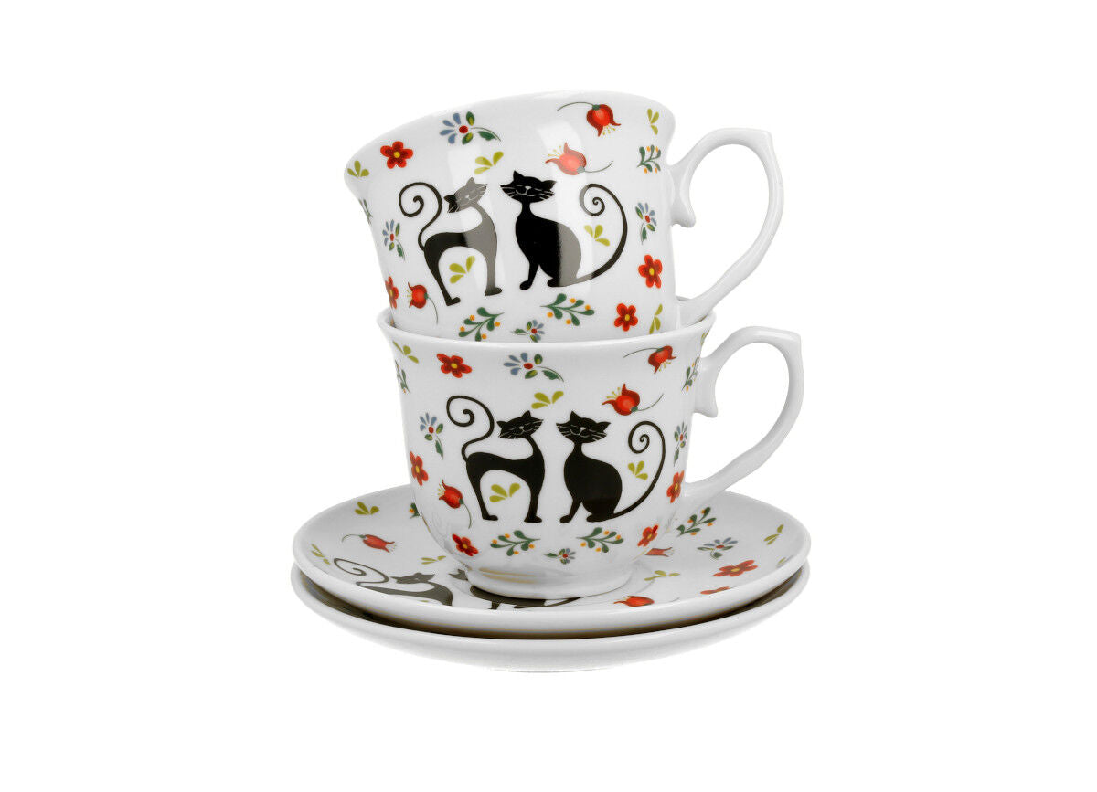 DUO ANIMALS 2er-Set Tassen 250 ml ETNO CATS mit Untertassen, New Bone China Porzellan – Bild 3