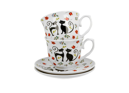 DUO ANIMALS 2er-Set Tassen 250 ml ETNO CATS mit Untertassen, New Bone China Porzellan – Bild 3
