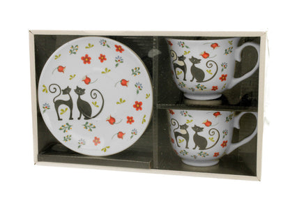 DUO ANIMALS 2er-Set Tassen 250 ml ETNO CATS mit Untertassen, New Bone China Porzellan – Bild 4