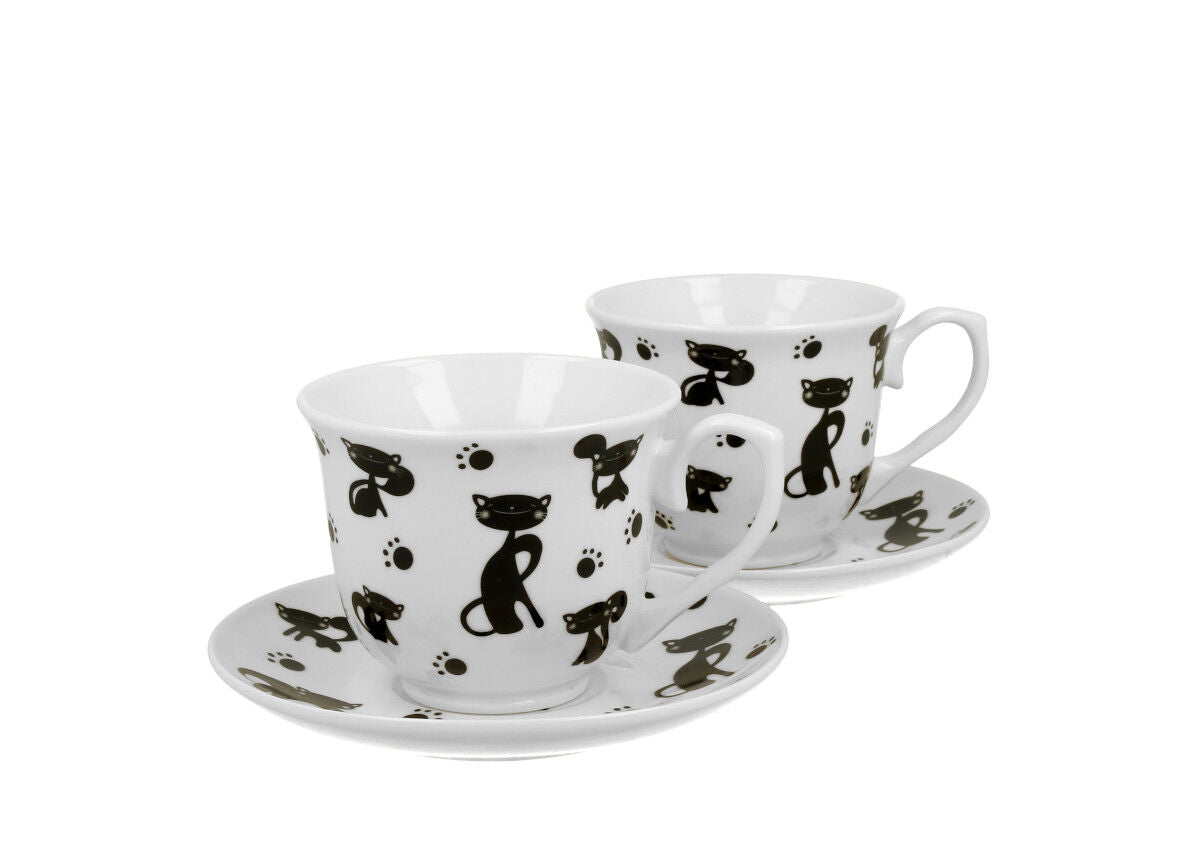 DUO ANIMALS 2er-Set Tassen 250 ml BLACK CATS mit Untertassen, New Bone China Porzellan – Bild 2