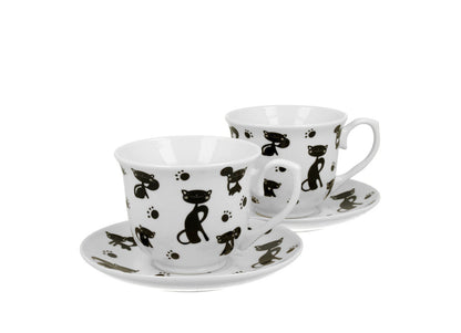 DUO ANIMALS 2er-Set Tassen 250 ml BLACK CATS mit Untertassen, New Bone China Porzellan – Bild 2