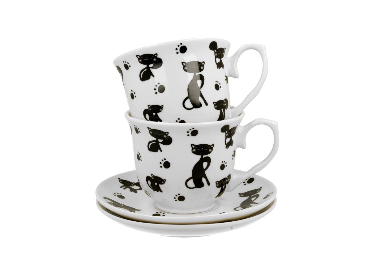 DUO ANIMALS 2er-Set Tassen 250 ml BLACK CATS mit Untertassen, New Bone China Porzellan – Bild 3