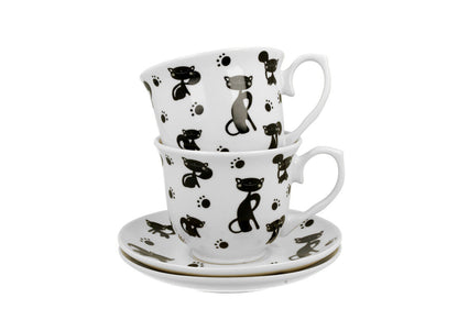 DUO ANIMALS 2er-Set Tassen 250 ml BLACK CATS mit Untertassen, New Bone China Porzellan – Bild 3