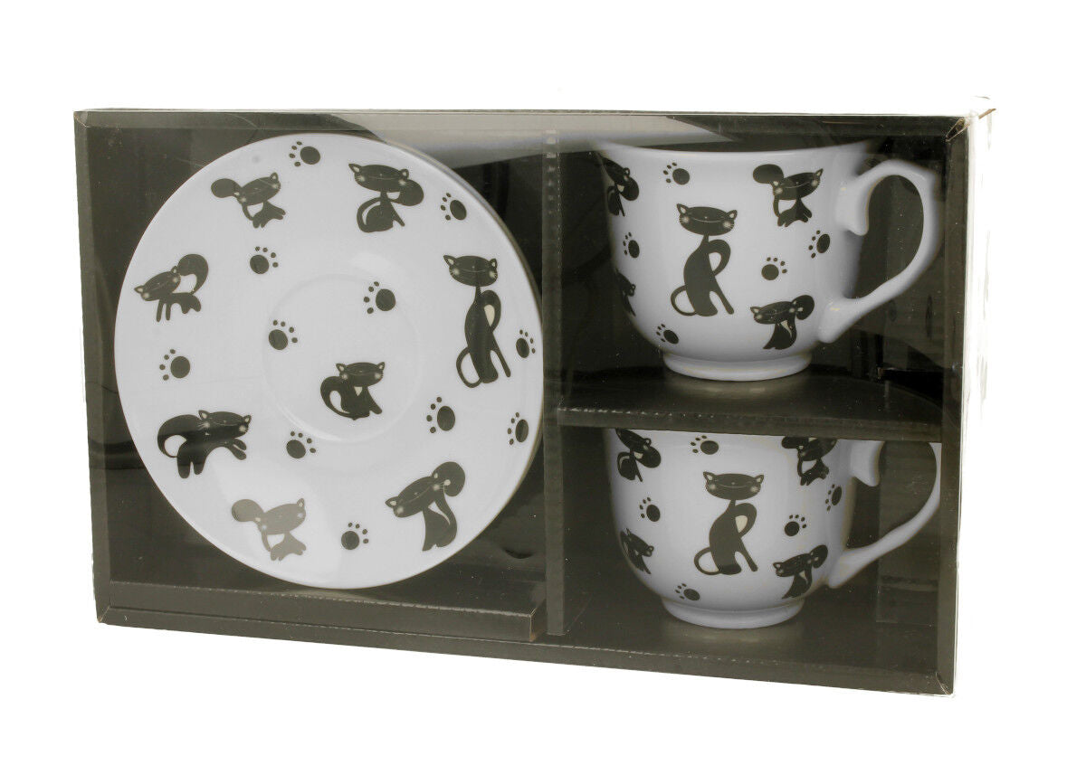 DUO ANIMALS 2er-Set Tassen 250 ml BLACK CATS mit Untertassen, New Bone China Porzellan – Bild 4
