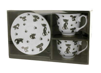 DUO ANIMALS 2er-Set Tassen 250 ml BLACK CATS mit Untertassen, New Bone China Porzellan – Bild 4