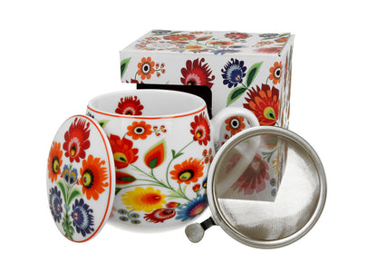 DUO ETNO 33939 Fassbecher 430 ml mit Teesieb ŁOWICZ mit Teesieb, New Bone China Porzellan
