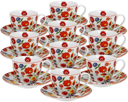 10er SET DUO ETNO 33991 Tasse 250 ml ŁOWICZ mit Untertasse, New Bone China Porzellan