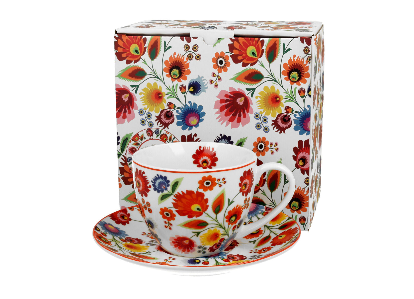DUO ETNO 33991 Tasse 250 ml mit Untertasse ŁOWICZ mit Untertasse, New Bone China Porzellan