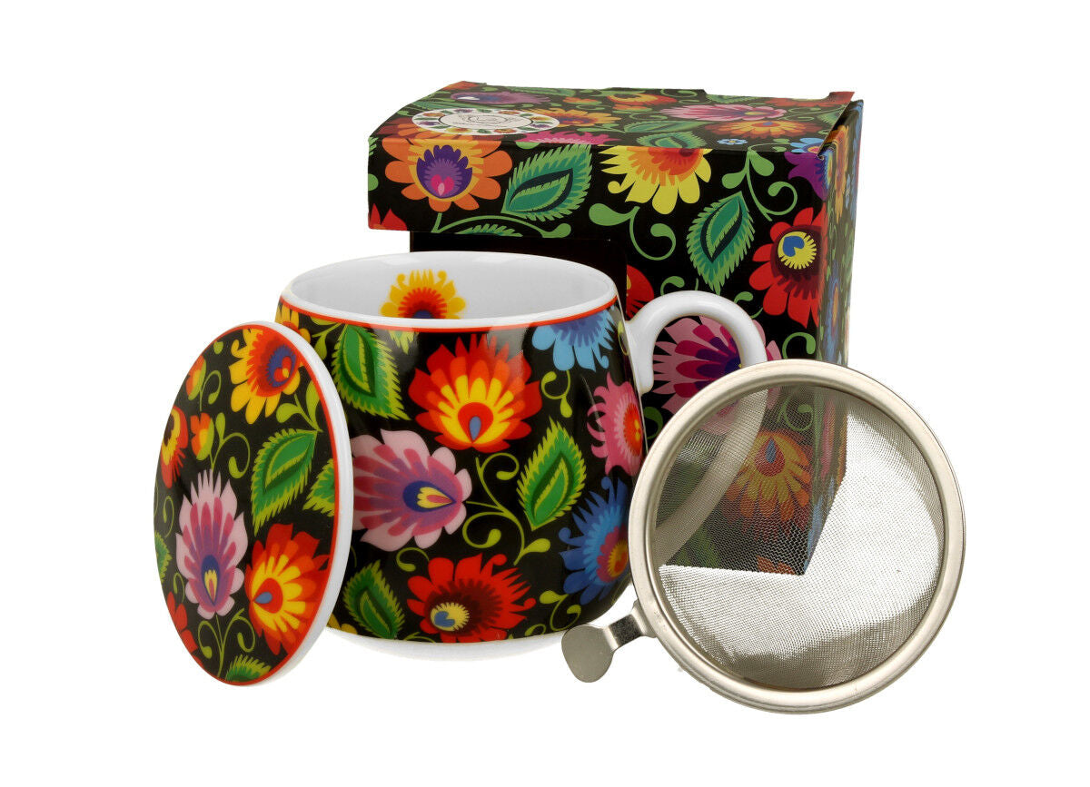 DUO ETNO Fassbecher 430 ml ETNIC mit Teesieb, New Bone China Porzellan