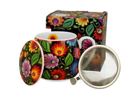 DUO ETNO Fassbecher 430 ml ETNIC mit Teesieb, New Bone China Porzellan