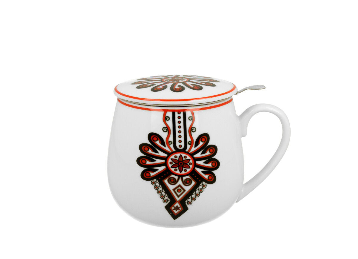 DUO ETNO Fassbecher 430 ml RURAL ORNAMENT mit Teesieb, New Bone China Porzellan – Bild 2