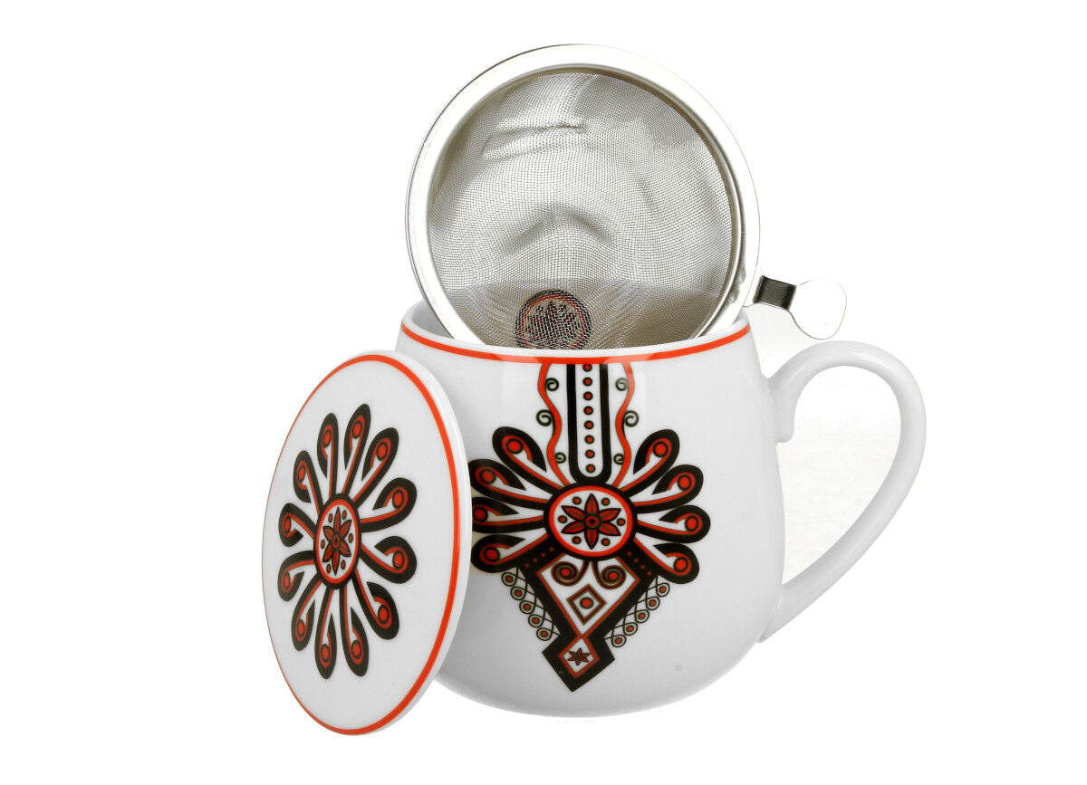 DUO ETNO Fassbecher 430 ml RURAL ORNAMENT mit Teesieb, New Bone China Porzellan – Bild 3