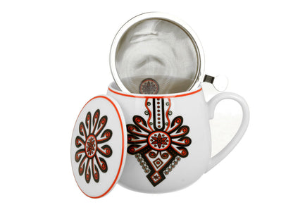 DUO ETNO Fassbecher 430 ml RURAL ORNAMENT mit Teesieb, New Bone China Porzellan – Bild 3