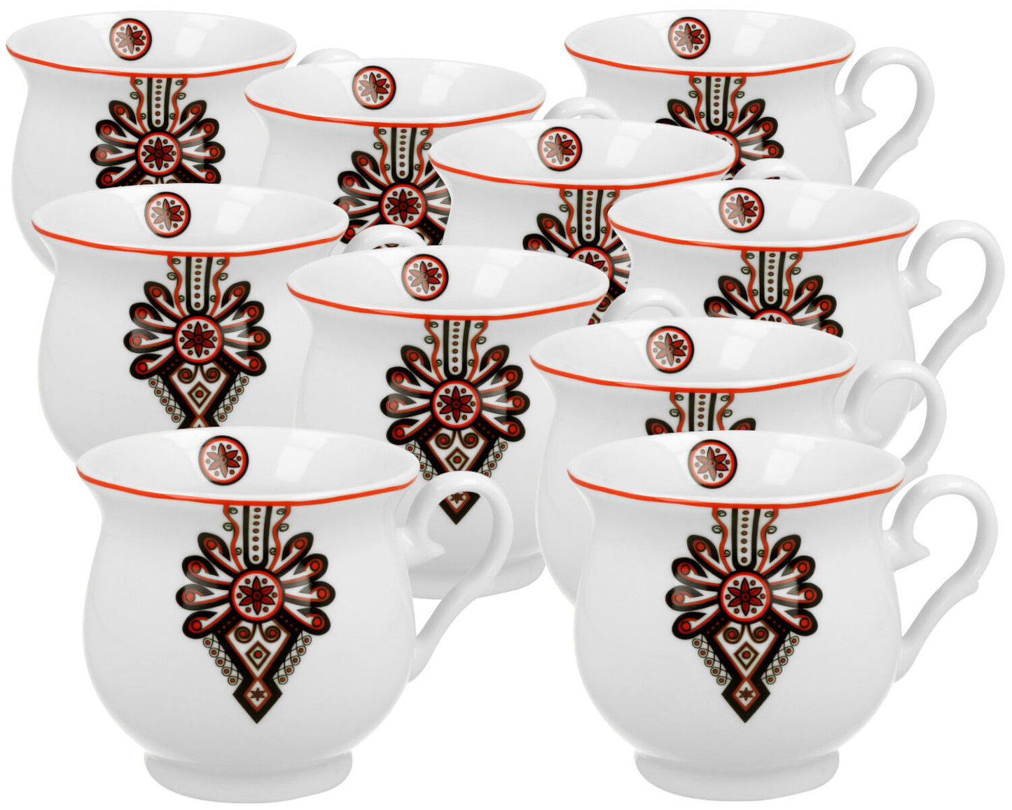 10er SET DUO ETNO Becher 500 ml RURAL ORNAMENT New Bone China Porzellan