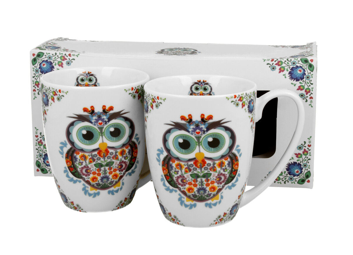DUO ETNO 2er-Set klassische Becher 350 ml ETNO OWL New Bone China Porzellan