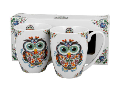 DUO ETNO 2er-Set klassische Becher 350 ml ETNO OWL New Bone China Porzellan