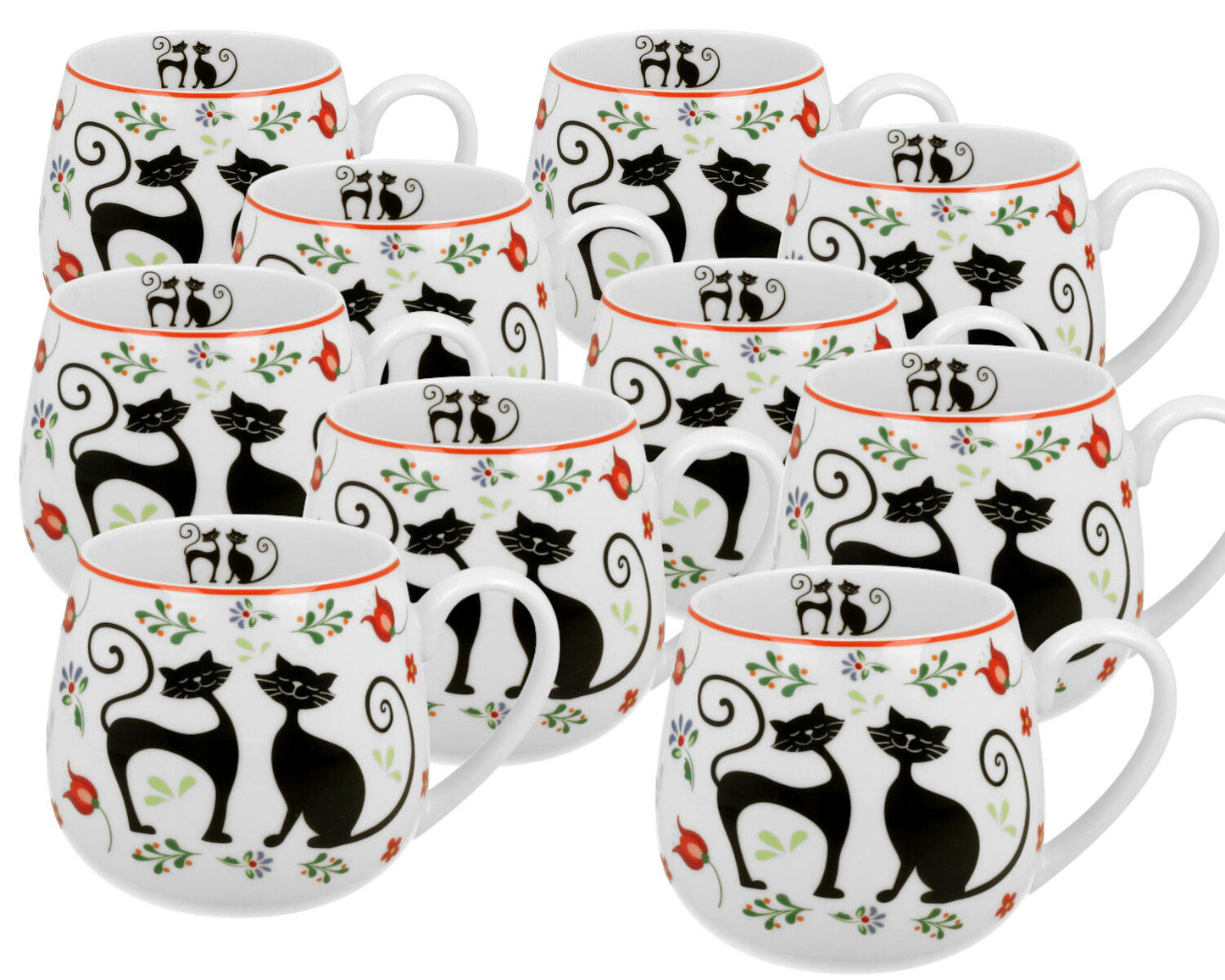 10er SET DUO ANIMALS Fassbecher 430 ml ETNO CATS New Bone China Porzellan