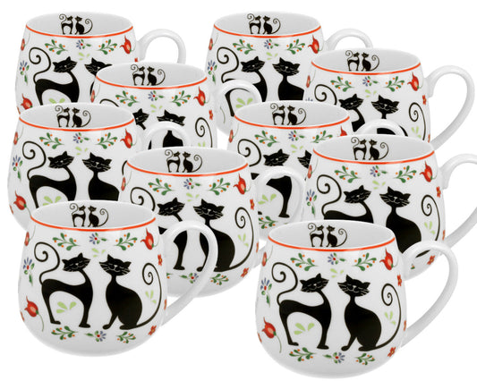 10er SET DUO ANIMALS Fassbecher 430 ml ETNO CATS New Bone China Porzellan