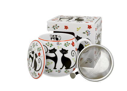 DUO ANIMALS Fassbecher 430 ml ETNO CATS mit Teesieb, New Bone China Porzellan