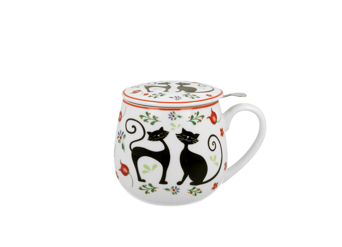 DUO ANIMALS Fassbecher 430 ml ETNO CATS mit Teesieb, New Bone China Porzellan – Bild 2