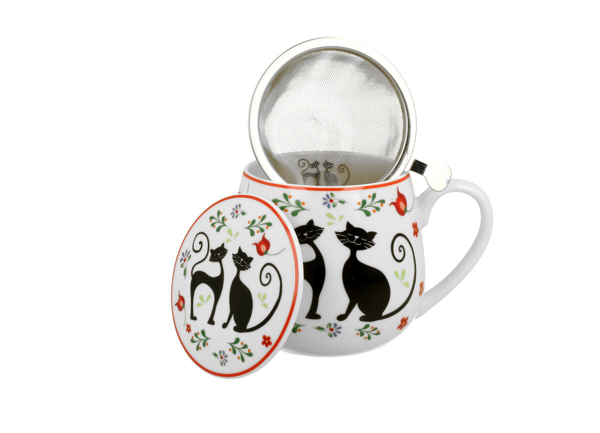 DUO ANIMALS Fassbecher 430 ml ETNO CATS mit Teesieb, New Bone China Porzellan – Bild 3