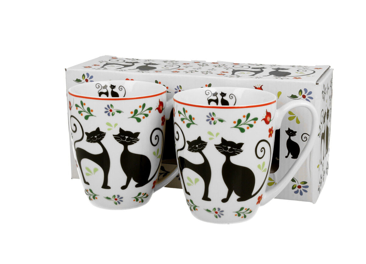 DUO ANIMALS 2er-Set klassische Becher 350 ml ETNO CATS New Bone China Porzellan