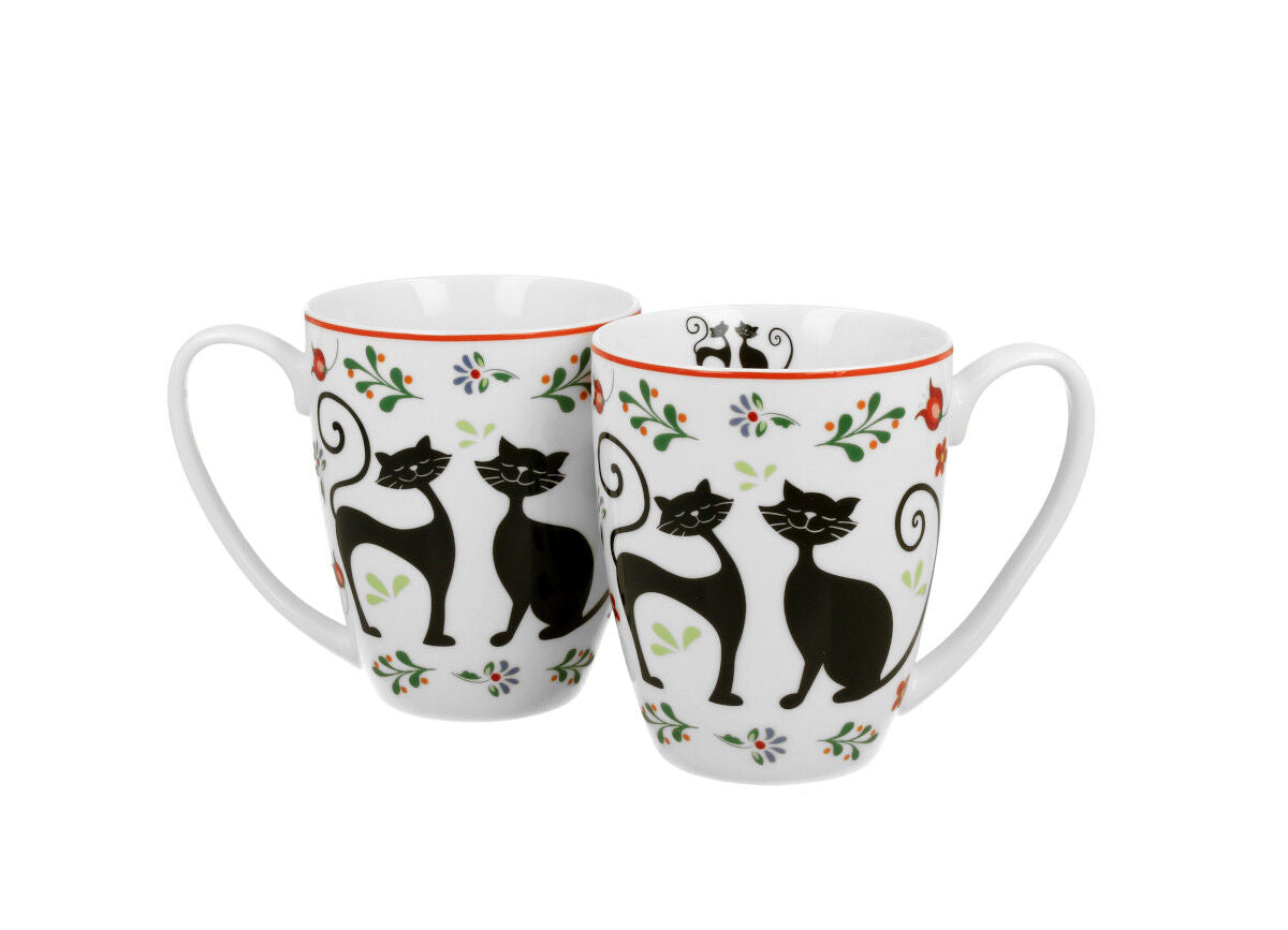 DUO ANIMALS 2er-Set klassische Becher 350 ml ETNO CATS New Bone China Porzellan – Bild 2