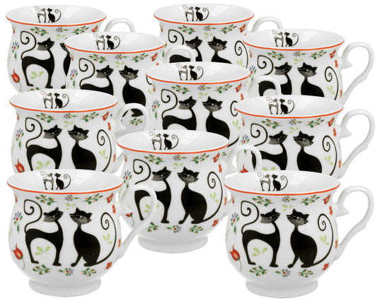 10er SET DUO ANIMALS Becher 500 ml ETNO CATS New Bone China Porzellan